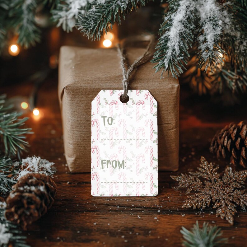 Candy Cane Christmas Gift Tags, Printable Holiday Favor Tags (digital ...
