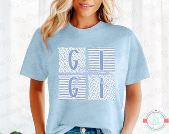 Gigi Blue Chinoiserie Stripes Square, Coquette Bow (Digital Download)