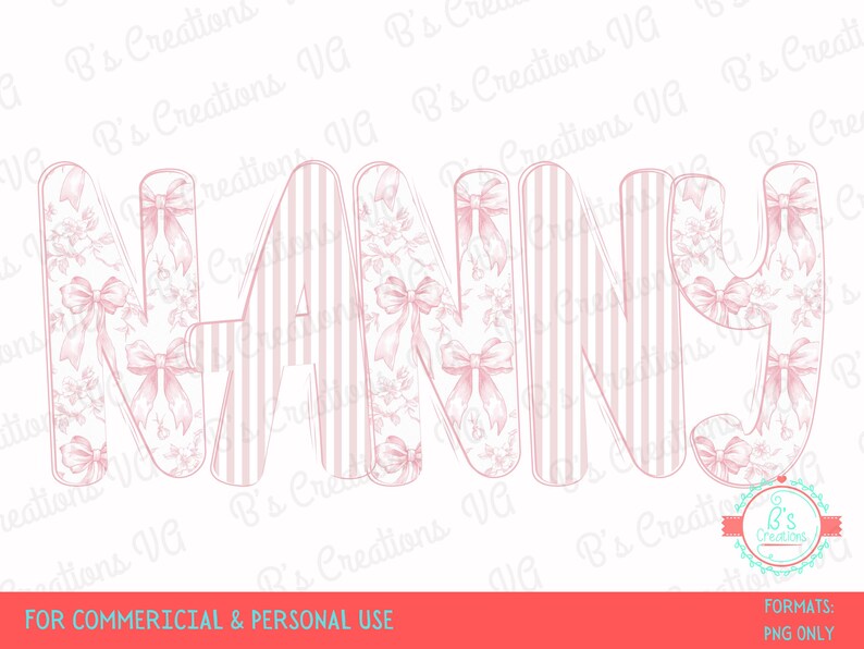 Nanny Lettering Pink Toile Nanny, Pink Floral PNG (digital Download) - Etsy