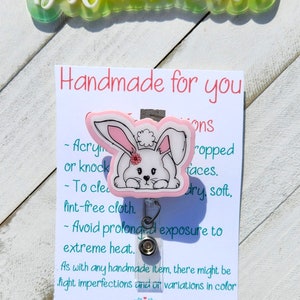 Het leggen van Bunny intrekbare alligator clip badge Reel, ID-badge houder, schattige badge Reel, cadeau