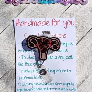 Floral Uterus Retractable Alligator Clip Badge Reel, Badge Reel Topper, ID Badge Holder, Cute Badge Reel, OBGYN, Gift