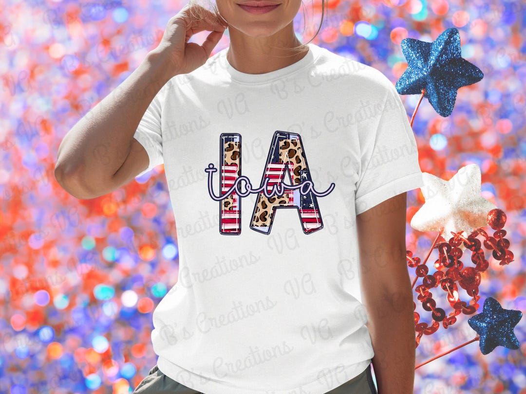 Iowa State Abbreviation - Red, White & Blue Patchwork, PNG, Digital ...