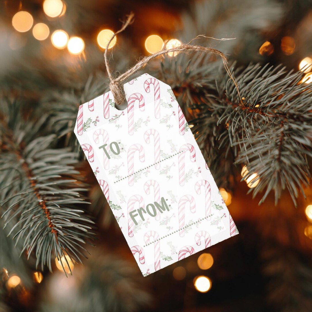 Candy Cane Christmas Gift Tags, Printable Holiday Favor Tags (digital ...
