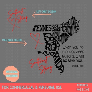 Southeast Strong States Map, Hurricane Relief, PNG SVG (Digital Download)
