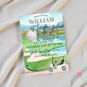 Editable Golf Theme First Birthday Invitation, Golf Cart, Golf Ball, Golf Course, Printable Digital Download
