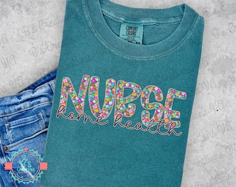 Floral Home Health Nurse PNG, Sublimation (Digital Download)