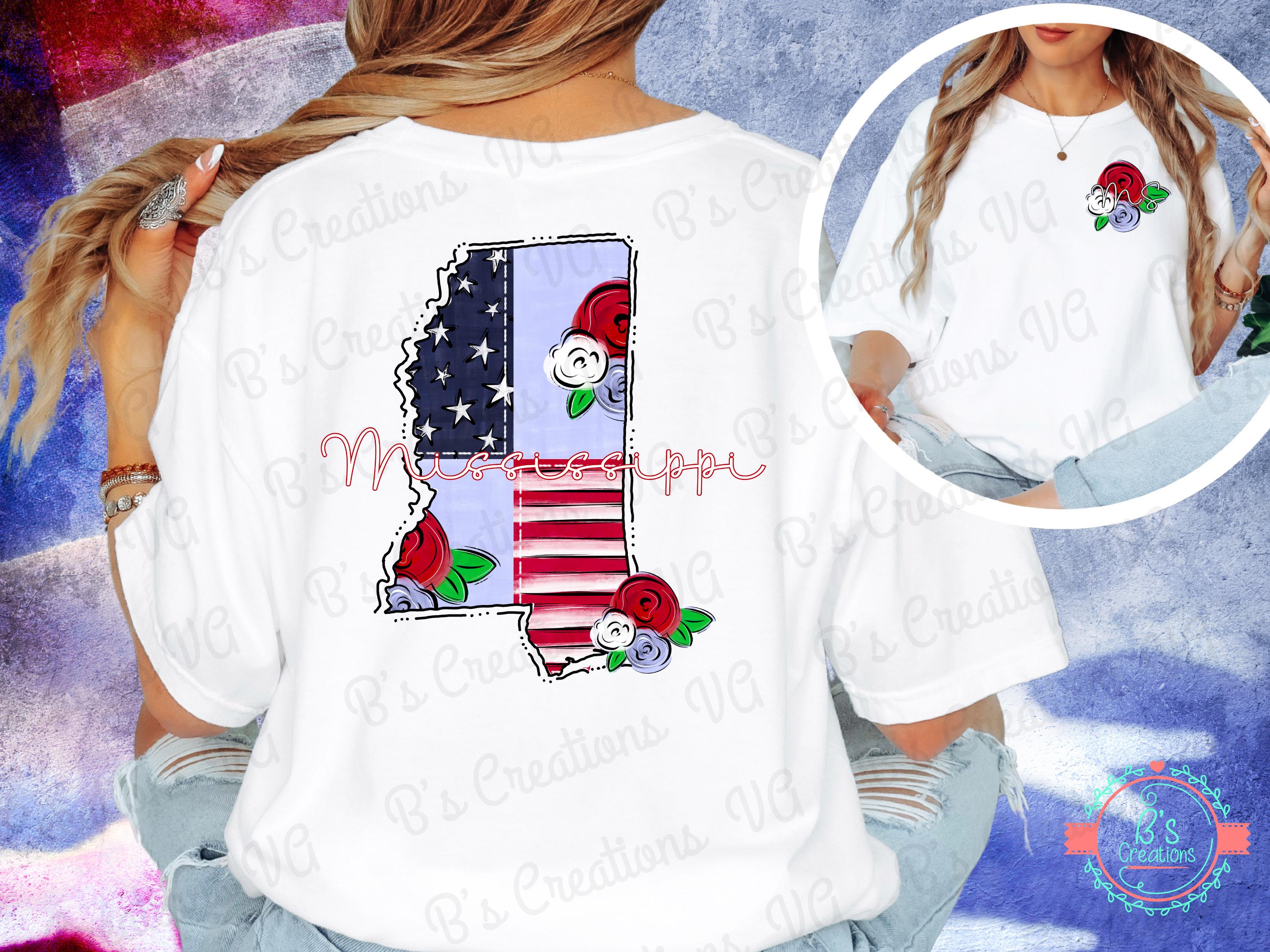 Mississippi State - Red, White & Blue Patchwork, PNG, Digital Download, Pocket and Full Back Design, Memorial Day, 4th of July, Labor Day
