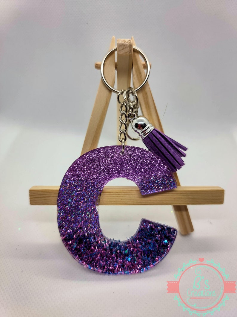 Letter C Glitter Keychain Plain or Personalized