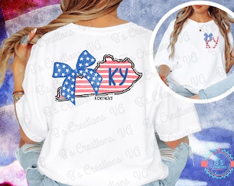 Kentucky State - Stripes & Star Coquette Bow, PNG, Digital Download, Pocket and Full Back Design, Memorial Day, 4th of July, Labor Day