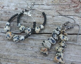 Cow Print Beaded Stone Earrings