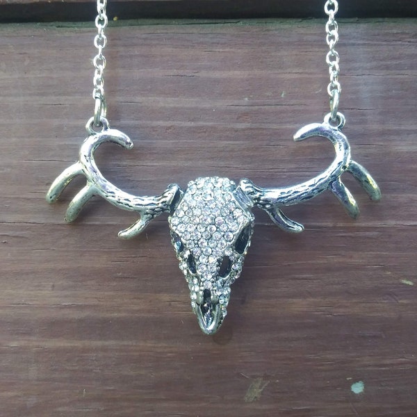 Diamond Deer Skull Charm Necklace