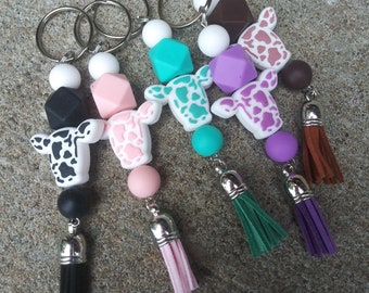 Silicone Cow Bead Keychain