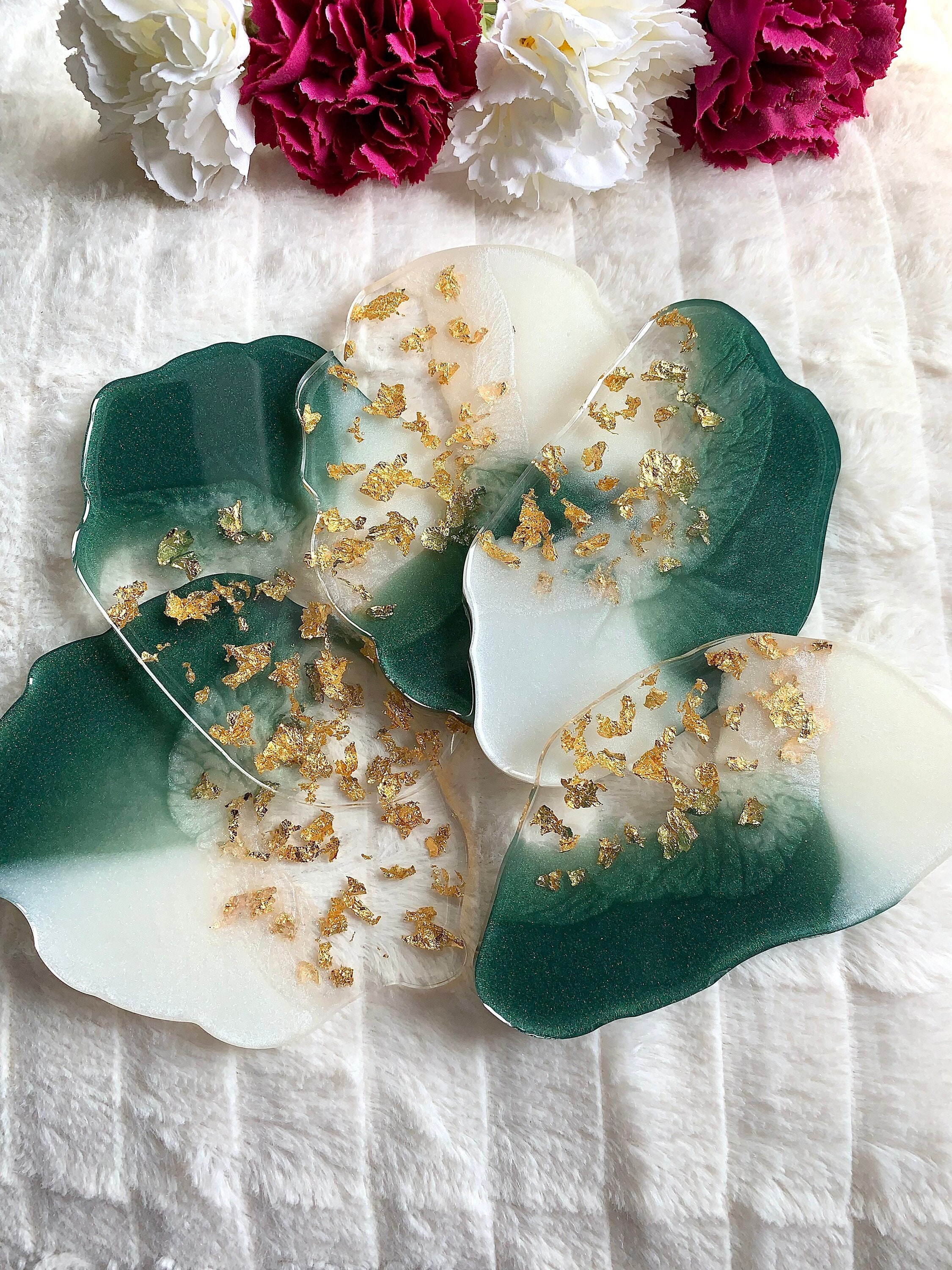 Ensemble de Sous-Verres en Or Blanc Vert Émeraude - Modernes Idée Cadeau Décoration Cuisine Best-Sel