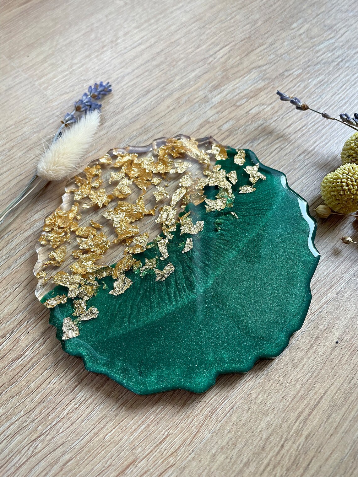 Coaster in Emerald Green Gold Modern Green Coasters Glass Etsy