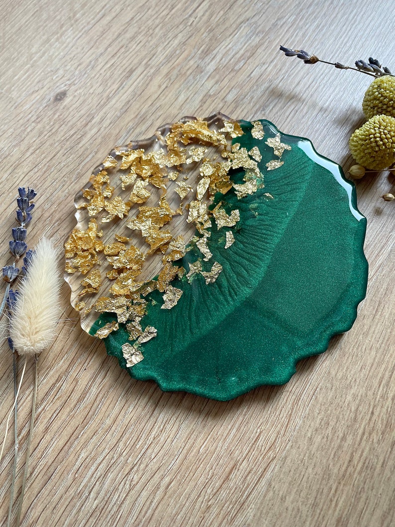 Coaster in Emerald Green Gold Modern Green Coasters Glass Etsy