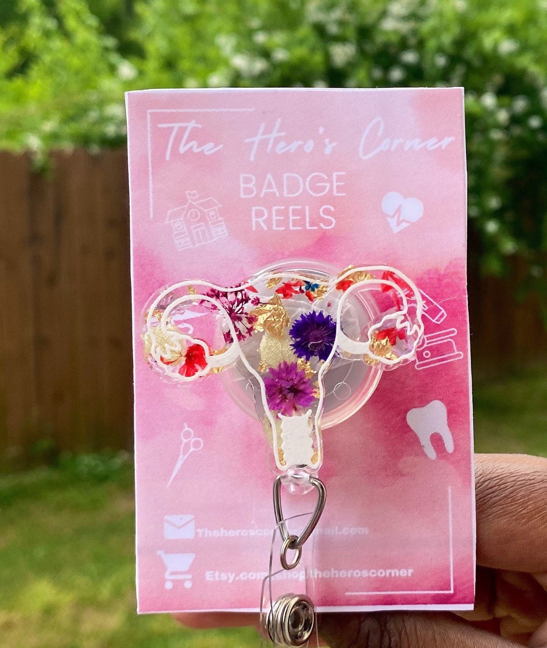 Floral Uterus Badge Reel, Mother Nature Badge / Floral Ob Gyn Badge ...