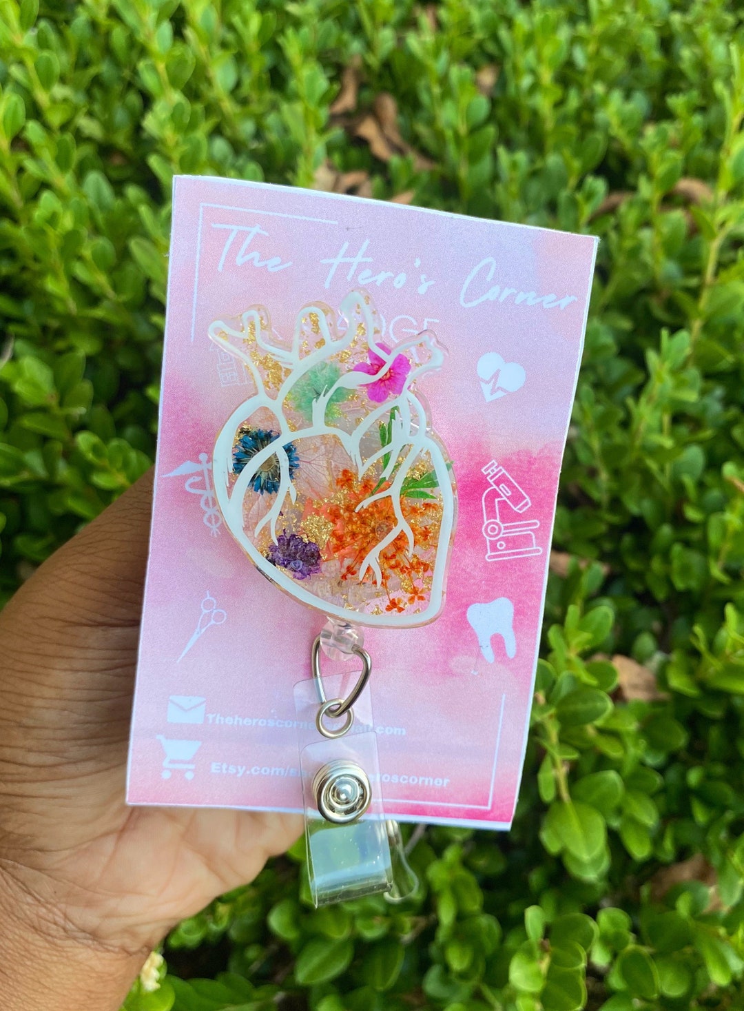 Floral Heart / Anatomical Heart / Anatomical Heart Badge With Flowers