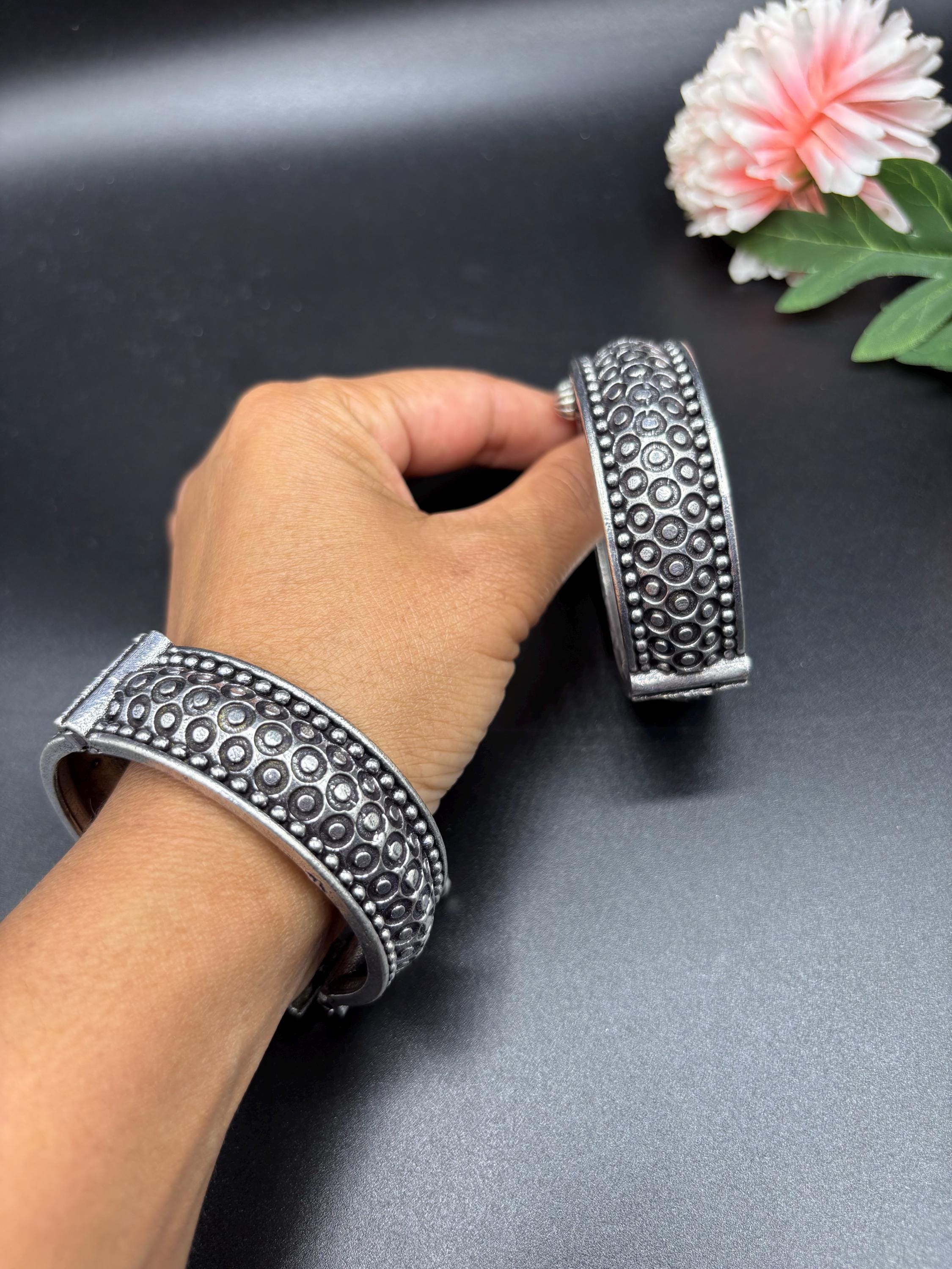 Adjustable Silver Kada Bangles - Indian Wedding Jewelry - Set of 2
