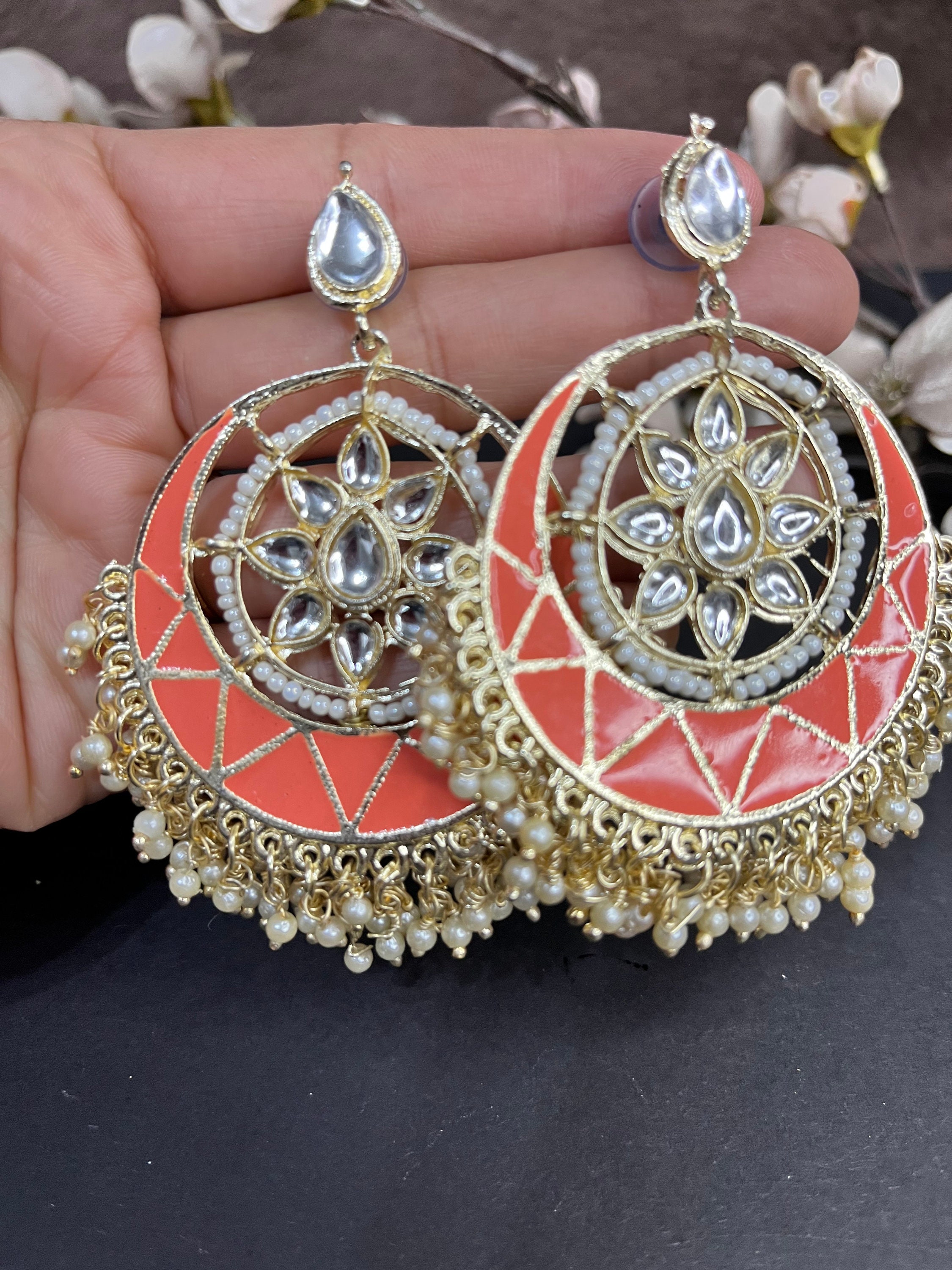 Chandelier minakari kundan  bridal earrings/chandbali earrings gold /chandbali earrings etsy/Gold Jhumka/ Kundan Earring/ chandbali earrings