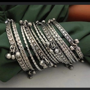 Designer Oxidized Black Silver Thin + Ghungroo Bangles for wedding Set of 16