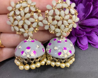 Designer Indian Pakistani Gold Kundan Meenakari Jhumka Earrings Chandelier Lightweight Bridal Earrings Jewelry Collection for Eid Wedding