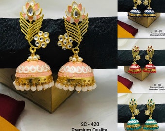 Designer German Gold Oxidized Jewellery feather Jhumka Jhumki Earrings Afghani Boho Design Drop Chandelier Earrings Indian Pakistani Jewelry