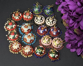 Gold Meenakari Jhumka Earrings: Boho Afghan Style Dangle Jewelry