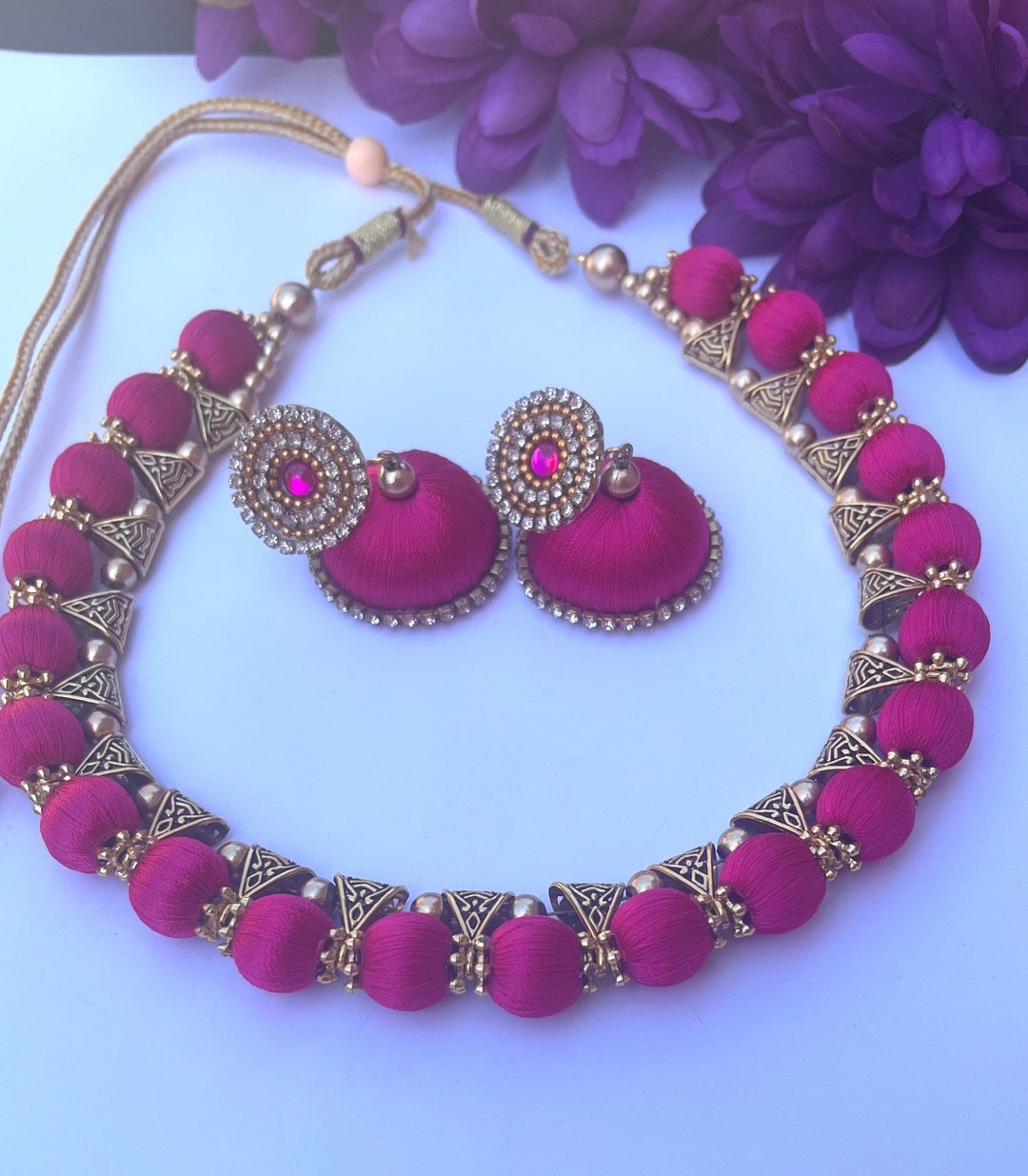Designer Silk Thread Hot Pink Choker Necklace Bridal Choker Jewellery ...