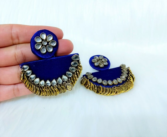 Designer Gaji Silk Gold Chandelier Earrings Jewellery for Wedding Kundan Chandbali Jhumka Afghani Boho Design Kundan Drop Earrings Jewelry Etsy Australia