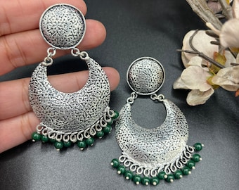 Designer Silver  Earrings Jewellery Lightweight Jhumka  Indian/ Pakistani Jewelry for Wedding