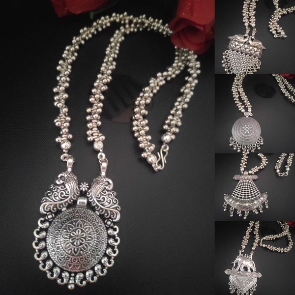 Designer Silver Oxidized Jewellery Ghungroo Only Long Necklace Indian Pakistani Jewelry