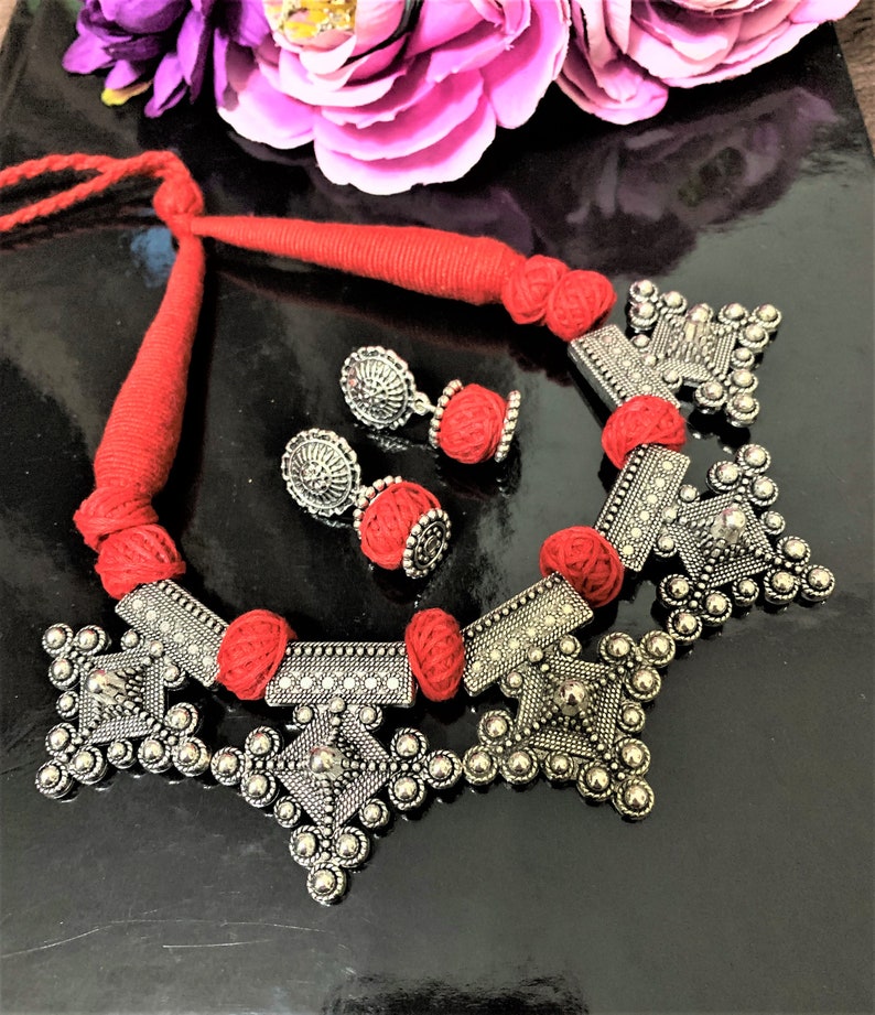 Designer German Silver Red Oxidized 