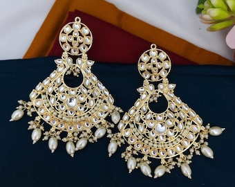 Gold Kundan Chandelier Jhumka Earrings: Indian Bridal Jewelry