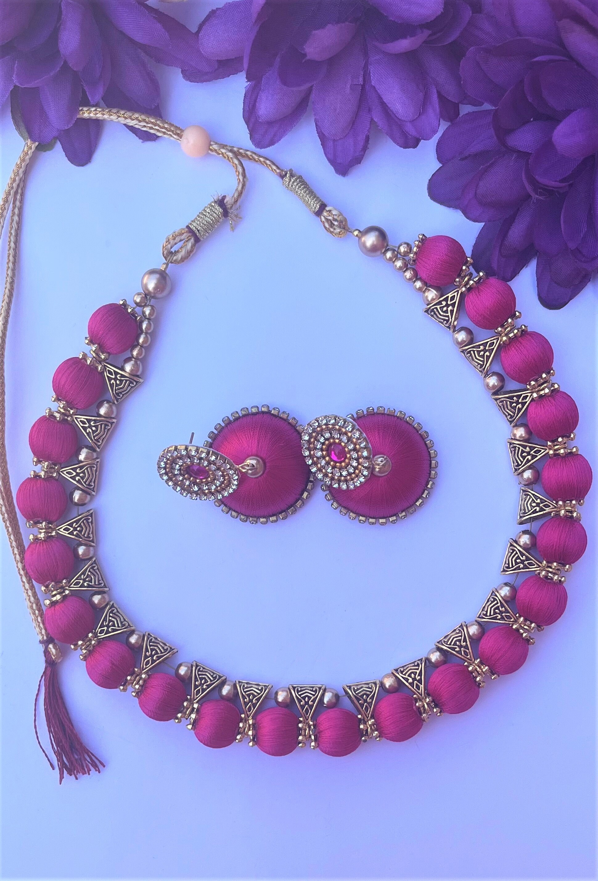 Designer Silk Thread Hot Pink Choker Necklace Bridal Choker Jewellery ...