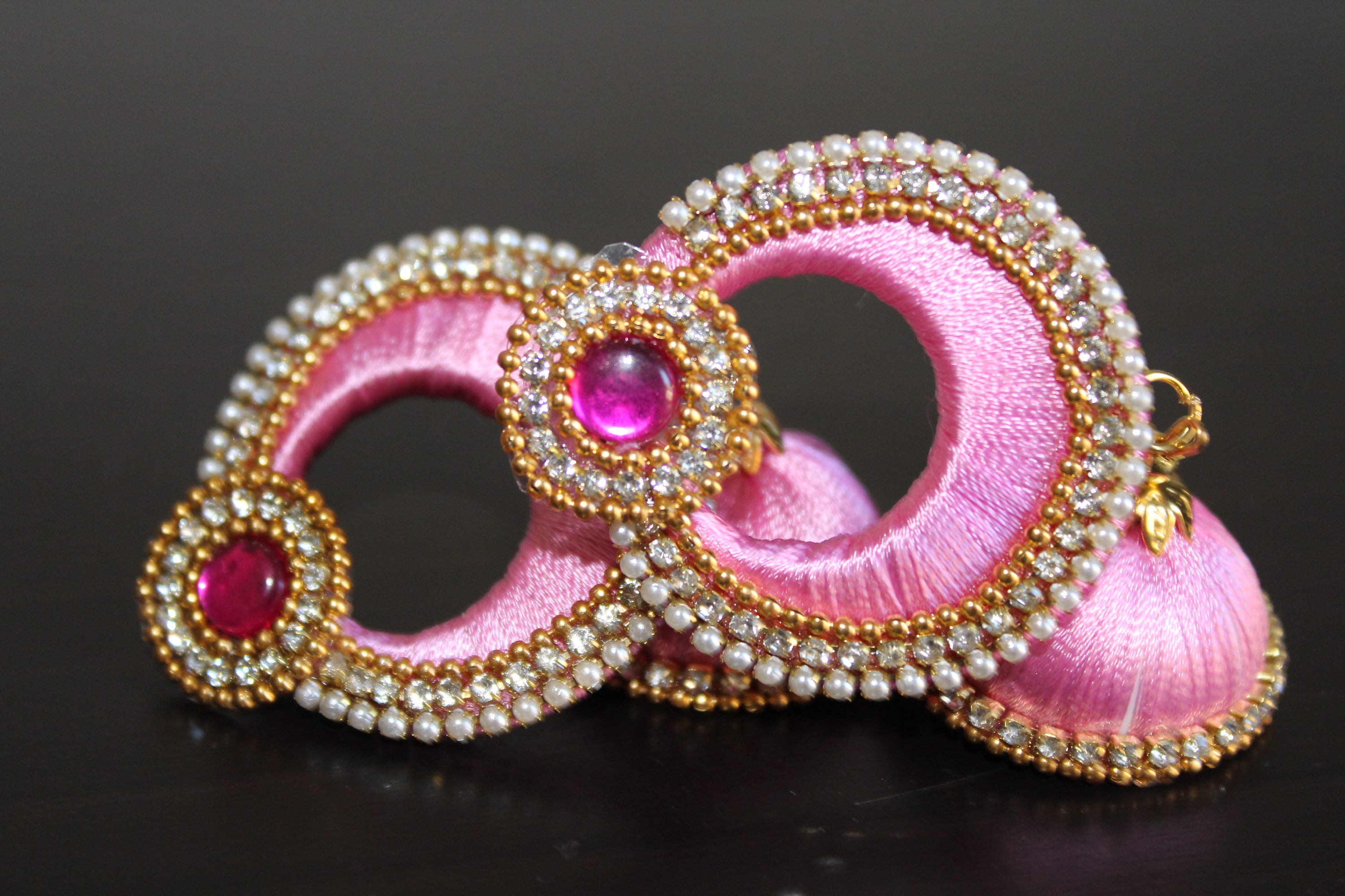Silk Thread Jhumka Earrings: Light Pink Chandbali, Boho