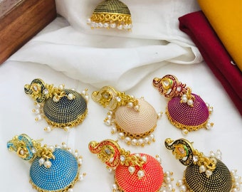 Designer Indian Pakistani Gold Multi Colours Kundan Meenakari Jhumka Earrings Chandelier Earring Jewelry Collection for Eid Wedding Navratri