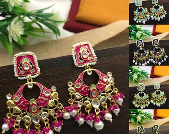 Designer Indian Pakistani Meenakari Chandelier Bridal Jhumka Earrings Kundan  Jhumka Wedding Jewellery Afghani Boho Drop Earrings Jewelry