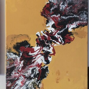 10x10 yellow, black, red and white pour painting