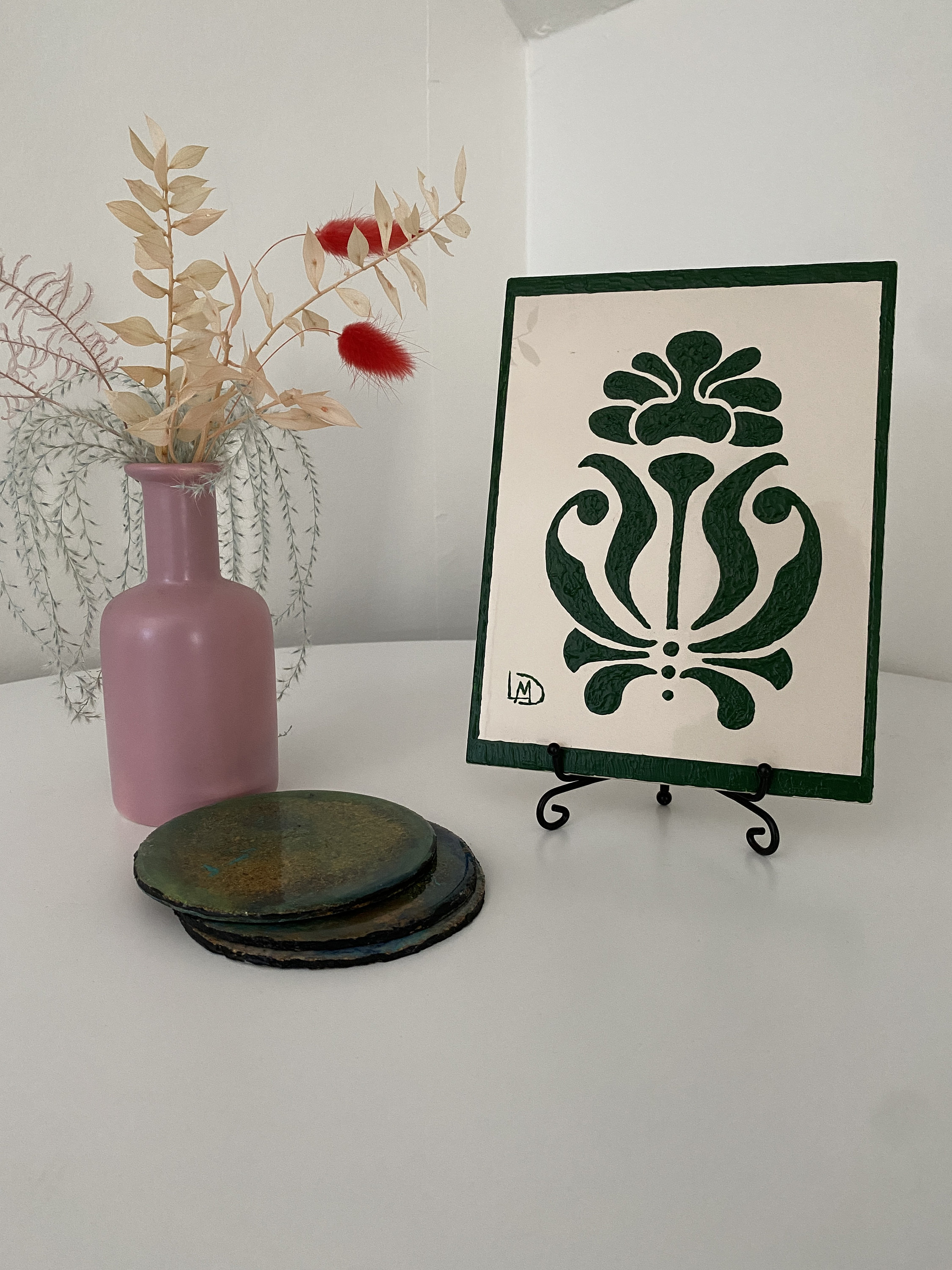 Grüne Acryl-Malerei auf Keramik-Fliesen | Etsy