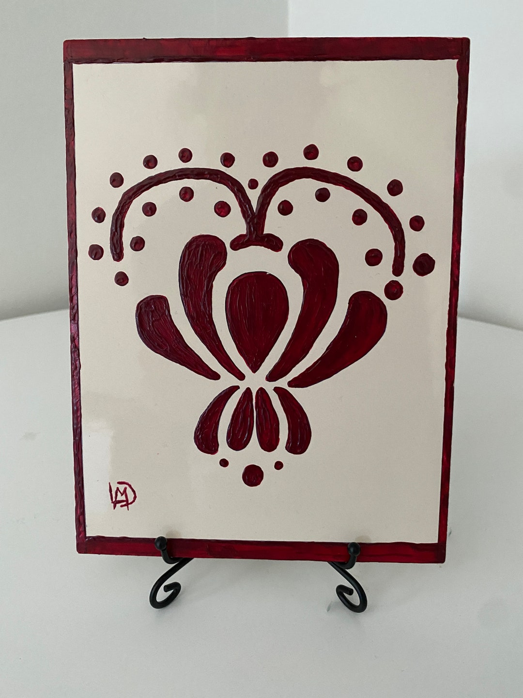 Red Acrylic Painting on Ceramic Tile Etsy UK