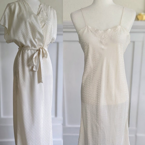 Vintage 80's Slip and Robe Set, Vintage Bridal Lingerie Set