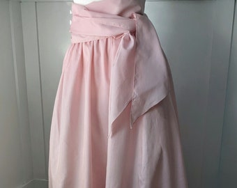 Vintage Pale Pink Maxi Taffeta Skirt, Pink Princess Skirt with a Crinoline & Sash Size S