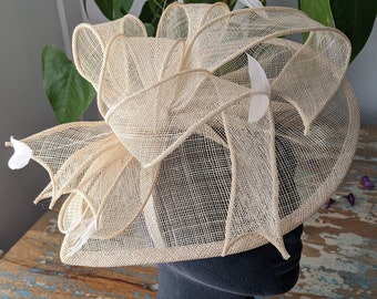 Vintage Linen and Feathers Fascinator, Kentucky Derby Hat