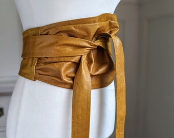 Vintage Obi Leather Belt, Leather Corset, Leather Cummberbund Belt