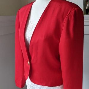 Vintage Max Mara Silk Cropped Jacket: 80s Red Designer Top (M/L)