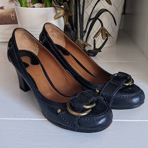 Chloé marineblauwe pumps met blokhak maat 37,5 EUR