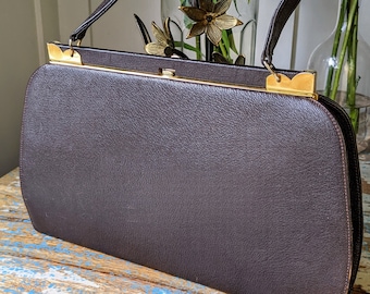 Vintage 60's Kelly Bag, Vintage Brown Leather Structured Purse