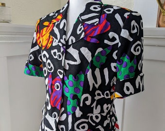 NWOT Vintage 80's Ann Crimmins for Umi Collection Novelty Cotton Jacket Size 12, Novelty Print Cotton Top