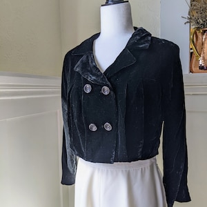 Vintage Black Silk Velvet Bolero Jacket Made in Italy, Silk Velvet Jacket Size Small