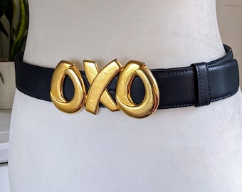 Vtg Paloma Picasso Gold Triple X Kiss Buckle Dark Blue  display picture 3